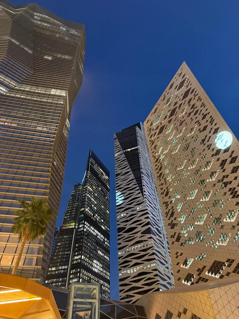 Modern city towers at night